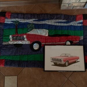 Handmade 67’ FORD FAIRLANE CONVERTIBLE OOAK Custom Pencil Artwork and Quilt